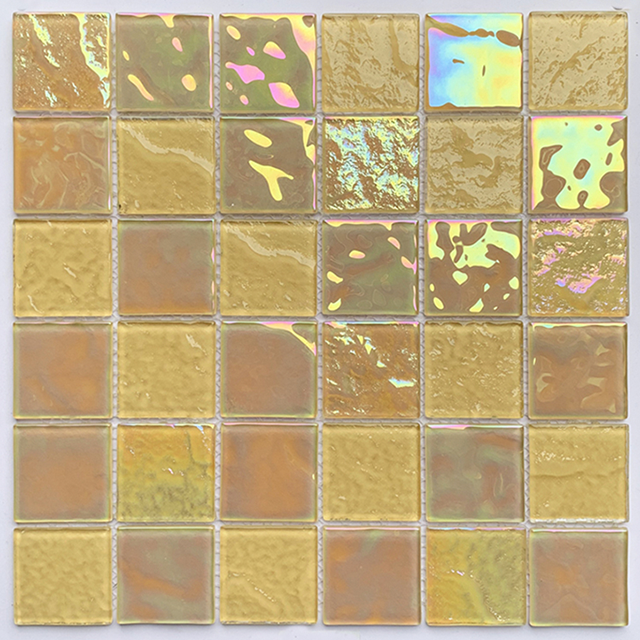 Azulejos de mosaicos iridiscentes de vidrio amarillo colorido para cocina