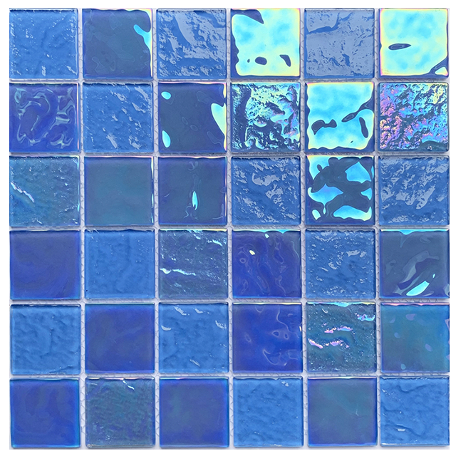 Mosaicos de vidrio azul con efecto iridiscente cuadrado de 48x48 mm
